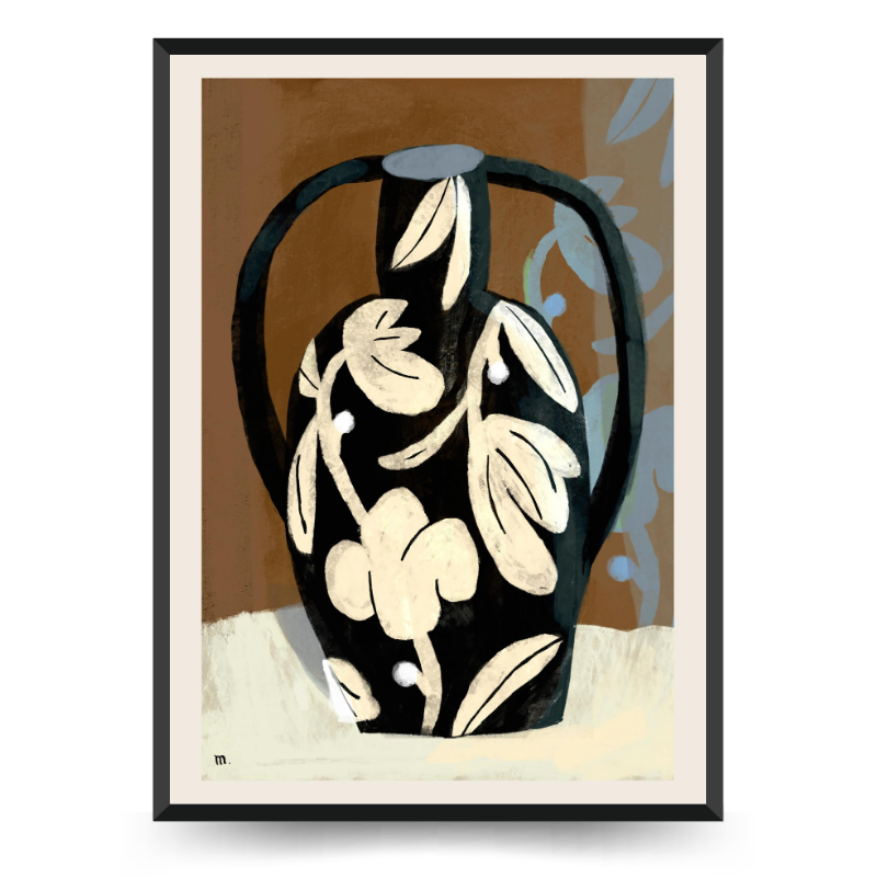 black-cream-vase-fantasy-wallart (1) تابلو و پوستر گلدان فانتزی مشکی کرم