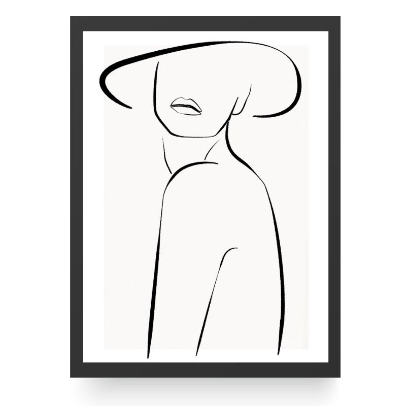 hat-girl-minimal-dec-wallart (1) تابلو دکوراتیو مینیمال مدل دختر کلاه دار