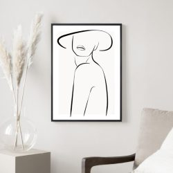تابلو دکوراتیو مینیمال مدل دختر کلاه دار